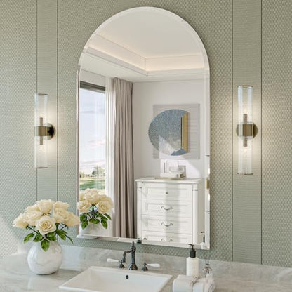 Frameless Bathroom Mirror, 24"x40" Beveled Arched Wall Mirrors | Frameless, 15mm beveled edge, 5mm HD glass, shatterproof, anti-rust, french cleat, for bathroom/bedroom/entryway - size: 24"L x 40"W
