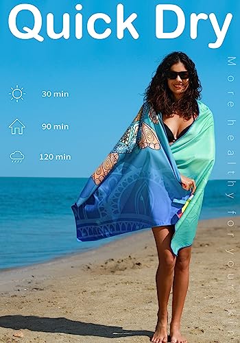 Widdonen Microfiber Beach Towel,Compact 2 Pack-71x32 Inch with Bag Travel | Extra Large,Lightweight,Thin,Sand Free,Quick Dry,Absorbent.Packable for Camping,Swim,Pool,Bath,Picnic,Cruise Essentials Gift - color: 2 Pack Turtle Multi
