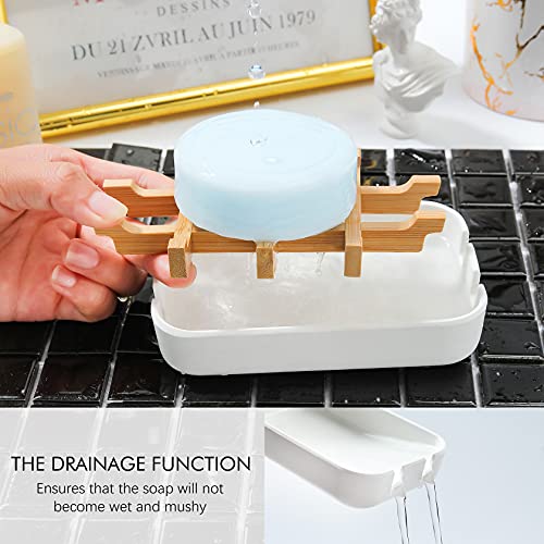 Soap Dishes for Bar Soap,2Pcs/Set Bathroom Soap Holder, Bamboo Soap Dishes Holder for Bathroom Shower, Sink Soap Dish, White&Black Soap Tray（White&Black） - color: Black&white