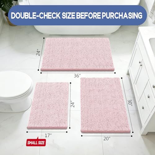 Bcoimo Small Bath Rug Mat,24x17 Chenille Non Slip Pink Bathroom Shower Mat | Extra Soft Bathroom Rugs;Non Slip with Rubber Backing Bath Mats;High Absorbent And Quick Dry Microfiber mat; Machine Washable - color: Light Pink, size: 24x17