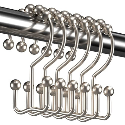 Titanker Shower Curtain Hooks Rings, Rust Resistant Metal Double Glide Shower Hooks Rings for Bathroom Shower Rods Curtains, Set of 12 Hooks - Nickel - color: Nickel, style: Modern