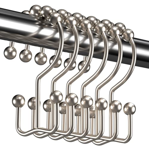 Titanker Shower Curtain Hooks Rings, Rust Resistant Metal Double Glide Shower Hooks Rings for Bathroom Shower Rods Curtains, Set of 12 Hooks - Nickel - color: Nickel, style: Modern