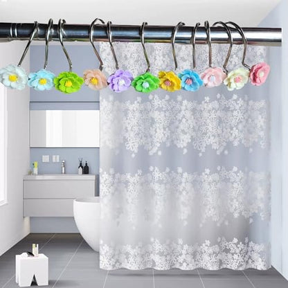 Twofish Home Flower Shower Curtain Hooks Pack of 12 Anti Rust Decorative Resin Shower Curtain Rings - color: Tetrachromic Flower