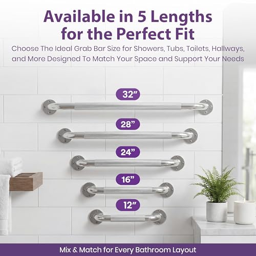12 Inch Grab Bars for Bathtubs and Showers - Chrome Knurled Bathroom Safety Rail Handle - Non Slip Textured Grip Handicap Grab Bar for Seniors, 250 lbs Weight Support Capacity - size: 12"