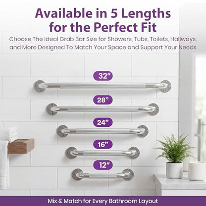 32 Inch Grab Bars for Bathtubs and Showers - Chrome Knurled Bathroom Safety Rail Handle - Non Slip Textured Grip Handicap Grab Bar for Seniors, 250 lbs Weight Support Capacity - size: 32"
