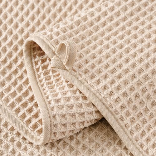 MICROFI New Microfiber Waffle Bath Towels, 2 Pieces, Oversized, Soft, Absorbent, Fast Drying, Lint Free 430 GSM (30''x60''/76cm x 152cm) - color: Champagne