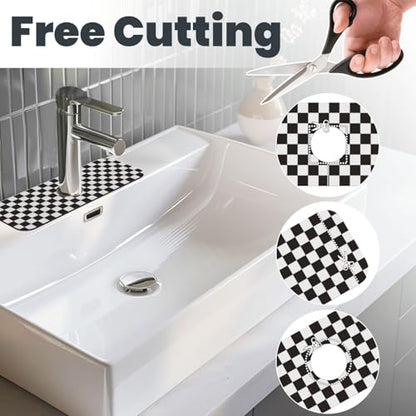 Black And White Checkered Racing Flag Checkerboard Square Grid Kitchen Sink Splash Guard Faucet Mat Super Absorbent Fast Drying Mat Sink Gadgets-Fast Sink Mat For Kitchen Bathroom (15" X 5.5" ) - color: Black And White Checkered