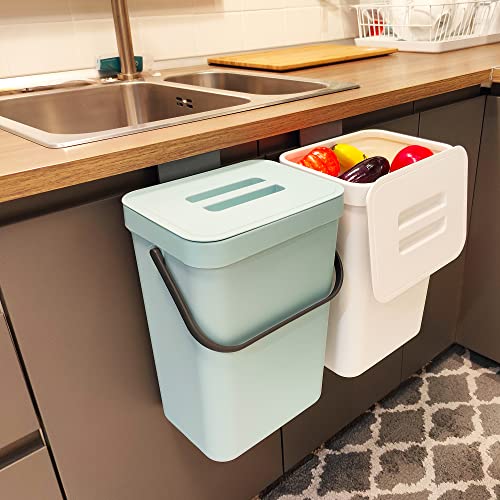 stonespace Compost Bin Kitchen, 3.2 Gallon Under Sink Trash Can, Blue | Indoor Sealed, Hanging Trash Can for Kitchen, Wall Mounted Trash Can, Small Trash Can with Lid - color: Blue, size: 12L/3.2GAL