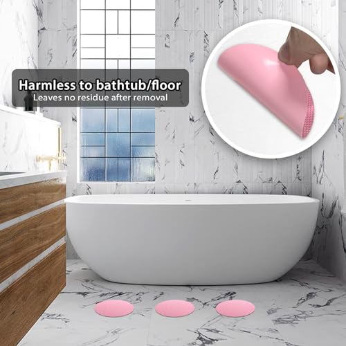 24 PCS Pink Round Shape Bathtub Non Slip Stickers | Adhesive Decals, Anti Slip for Shower, For Floor Bathroom Stairs Ladders, Includes Scraper - color: Pink