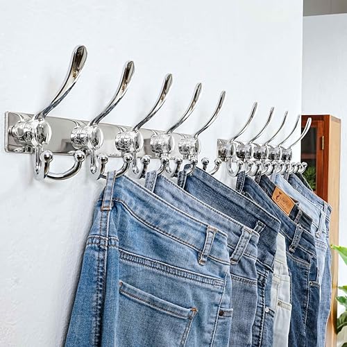 Coat Rack Wall Mount, Heavy Duty 12-Gauge Base vs Flimsy 1mm, Double-Thick Solid Anti-Snap Hooks, 16” Stud-Mount, Stainless Steel Hanger for Clothes Hat Entryway Closet, Chromed, Pack of 2 - color: Chromed, size: L=17" (2pcs)