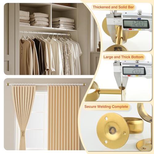 Alise Curtain Rod Holders Bracket 2''Dia,Closet Rod Holders Wall Mount | Ceiling Mounted Curtain Rod Flange Brackets,Ceiling Curtain Rods Brackets for Bathroom,Stainless Steel,Gold Finish,4 Pcs - color: Golden Finish, size: 51mm/2-Inch Dia.