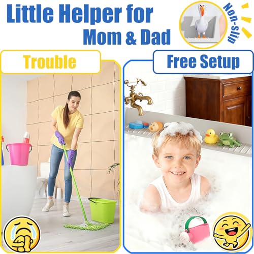 Longer Bathtub Splash Guard for Kids Adult - Bathtub Tray 31IN Silicone Bath Tub Tray Shelf with 11 Suction Cups, Bathtub Accessories Bath Toy Holder Play Shelf , Sink Side Splash Guard Tray, Gray