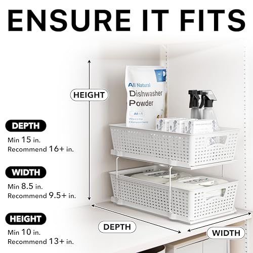 Simple Houseware 2 Tier Pull-Out Sliding Drawer Under Sink Storage, White | Great for Kitchen Bathroom Tray Shelf Organizer - color: White