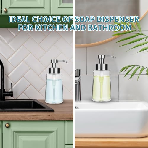 Glass Soap Dispenser 16oz Hand Soap Dispenser Brushed Nickel | Large Capacity, Liquid Soap Pump(No foaming), with Rust Proof Pump Waterproof Labels, Hand Soap for Bathroom, Kitchen, 2 Sets - color: Brushed Nickel