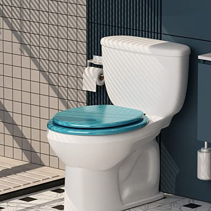 Round Toilet Seat Wood Toilet Seat Prevent Shifting with Zinc Alloy Hinges American Standard Size Toilet Seat Easy to Install also Easy to Clean(Round,Sparkling Sapphire Blue) - color: Sapphire Blue, size: Round