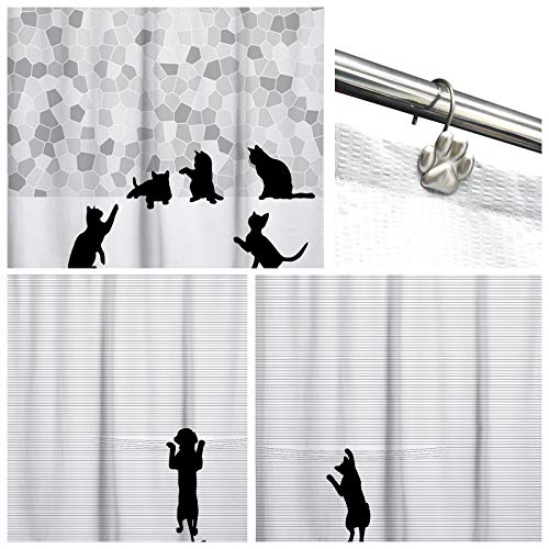 Sunlit Fashion Design Cute Paw Print Polished Shower Curtain Hooks for Dog Cat and Bear, Rust Proof Oil Rubbed Metal Shower Curtain Rings-12 Pack - color: Silver