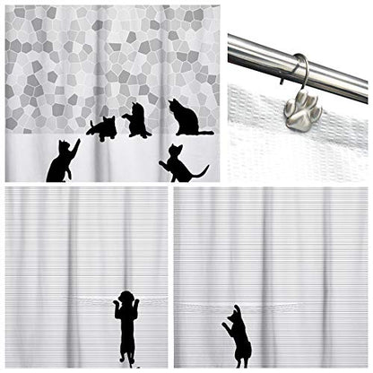 Sunlit Fashion Design Cute Paw Print Polished Shower Curtain Hooks for Dog Cat and Bear, Rust Proof Oil Rubbed Metal Shower Curtain Rings-12 Pack - color: Silver
