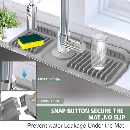 14.6-Inch Kitchen Sink Splash Guard Mat | 7° Slope for Fast Self-Draining | Snap-Lock Design | Universal & Cuttable Silicone Faucet Mat GRAY - color: Gray, size: 14.6" x 5.5"