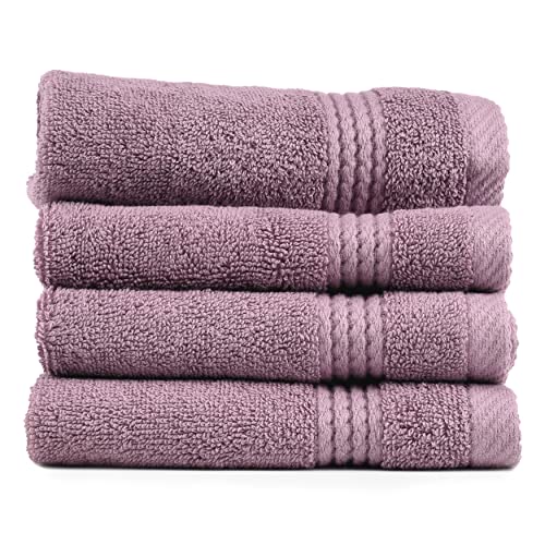Lara 100% Turkish Cotton Washcloths 4 Pack, Extra Soft & Absorbent Wash Cloths for Face & Body (12" x 12"), Terry Cloth, Small Hand Towels for Bathroom, Damson (Purple) - color: Damson, size: 4 Wash Cloths