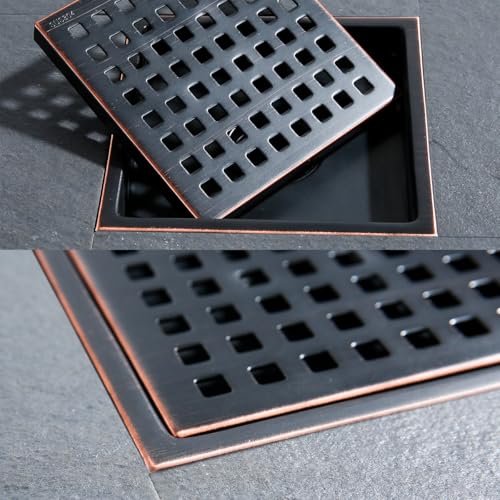 Square Shower Drain 6 Inch Oil Rubbed Bronze,Quadrato Pattern Grate Removable, Hair Strainer,SUS304 Stainless Steel,SW98738-ORB-15a. - color: Oil Rubbed Bronze