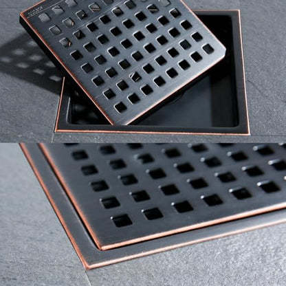 Square Shower Drain 6 Inch Oil Rubbed Bronze,Quadrato Pattern Grate Removable, Hair Strainer,SUS304 Stainless Steel,SW98738-ORB-15a. - color: Oil Rubbed Bronze