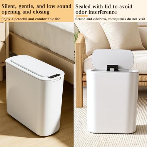VZZNN 2 Pack Bathroom Trash Can with Lid 5Gal + 2.6Gal Bathroom Trash can - Touchless Smart Motion Sensor Trash can for Office, rv, Bedroom, Living Room, （White ）