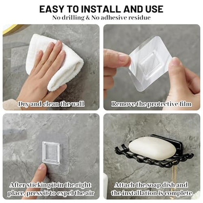 Shower Soap Holder for Wall, Adhesive Bar Soap Dish with Self Draining Grid, Side Hooks and No Drilling Mount, Black, 2 Pack - color: Black