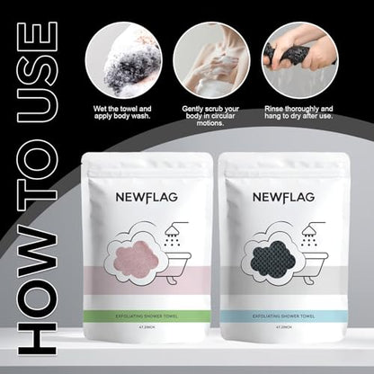 2 PCS Exfoliating Shower Towel, Premium Scrub Bathroom Towel Set, 47" Dual-Sided Body Scrubber for Sensitive Skin, Deep Cleansing for Body & Face, Long Back Scrubber for Women Men, Pink & Black - color: Pink & Black
