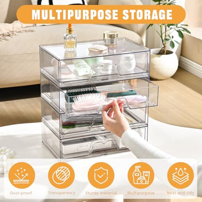 5 Pack Makeup Organizer Stackable, 12.1''L Bathroom Organizer and Storage Acrylic Undersink Drawer Organizer, Cosmetics and Beauty Supplies,Clear Plastic Storage Bins for Vanity,Pantry,Cabinet,Kitchen - style: 5pack Wide