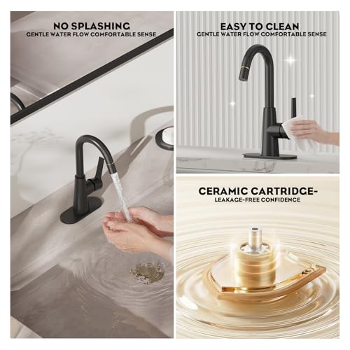 High Arc Bathroom Sink Faucet with Pull Down Sprayer, Tall Matte Black Single Handle Pull Out Faucet with Pop-Up Drain, 1 or 3 Hole Laundry Bar Basin Faucet with Deck Plate WE10CL-ZY-MB - color: Matte Black