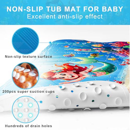 Upgrade Cartoon Baby Bath Mat Non Slip - 40"x16" Extra Long Bathtub Mat for Baby Eco Friendly Durable Bath Mat for Tub Non Slip Kids Tub Mat with Suction Cups, Machine Washable and No Fading, Mermaid - color: B-mermaid