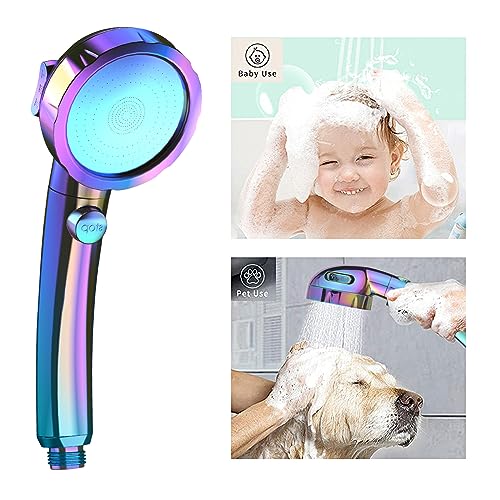 Drill-Free High Pressure Handheld Shower Head with ON/OFF Switch, 3 Spray Modes - Polished Finish, Shower Head (Radiant Rainbow) + Bracket + Hose | 3 Spray Modes with ON/OFF Switch, Detachable Dog Shower Attachment, Pet Shower Wand with Bracket & Hose, Ra