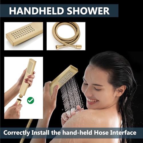 Aolemi Shower Faucet Set with Handheld Brushed Gold 16 Inch Head | Pressure Balance Shower Valve and Trim Kit,SUS304 Rain Head and Handle System,All Metal,Wall Mount,Bathroom,Handheld Spray - color: Gold, size: 16 Inch Wall Mount Shower Head