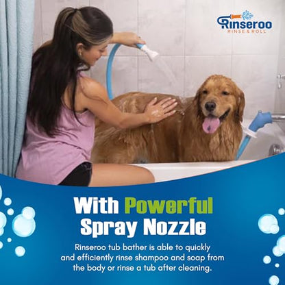 Rinseroo Slip-On Bathtub Faucet Sprayer Attachment. Ultra-Flex Dog Shower Hose Adapter Portable Hose Attachment with Sprayer Pet Showerhead Attach Tub Spout 5 Foot Hose. No Install for Speedy Washing