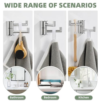 Angle Simple Swivel Robe Hook, Bathroom Towel Double Hook, Polished Chrome | SUS304 Stainless Steel, 2 Arms Hand Towel Holder for Kitchen Closet Entryway, Fold Flat when Not in Use, Screws Mounted - color: Polished Chrome, size: 1 Pack
