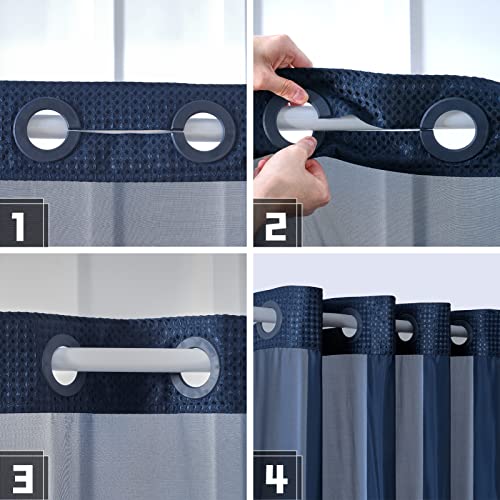 Furlinic No Hook Waffle Weave Shower Curtain with Snap in Fabric Liner Set,Heavy Duty Textured Bathroom Curtain with See Through Window,Waterproof & Machine Washable,Navy Blue,Stall 48x72 Inch - color: Navy, size: 48"W x 72"L (Pack of 1)