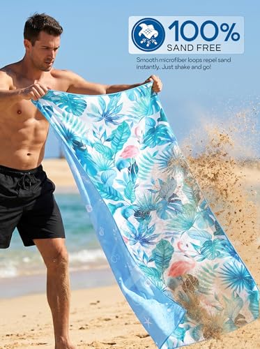 Utopia Towels Thin Microfiber Beach Towel with Travel Bag, 32x71 in (Flamingo) - color: Flamingo & Marine