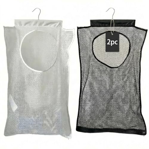 Hanging Laundry Hamper 2 Pack with Bottom Zipper & Sturdy Hooks, Large Capacity Mesh Foldable Over The Door Laundry Bag, Space Saving Storage for Bathroom Bedroom Closet Dorm RV Apartment Small Spaces