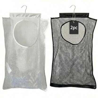 Hanging Laundry Hamper 2 Pack with Bottom Zipper & Sturdy Hooks, Large Capacity Mesh Foldable Over The Door Laundry Bag, Space Saving Storage for Bathroom Bedroom Closet Dorm RV Apartment Small Spaces