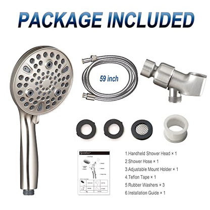 High Pressure Handheld Shower Head, 10-Setting Showerhead, 4.7”Detachable Showerhead Set with 5ft Hose, Adjustable Bracket and Built-in Power Wash to Clean Tub, Tile & Pets - Brush Nickel - color: Brush Nickel