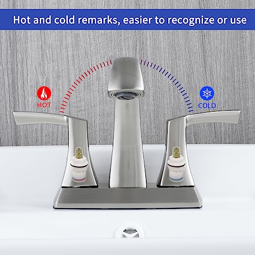 VXV Bathroom Faucet Brushed Nickel, 2 Handles Low Arc Bathroom Sink Faucets, 4 Inch Centerset Bath Lavatory Faucets with Pop-up Drain & Faucet Supply Lines (BN) - color: ‎Brushed Nickel-4 inches