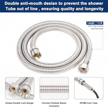 NearMoon Hand Held Shower Head, Luxury High Pressure Shower Kit with Wall Connector and Hose Set, for Bathroom Showering System Contemporary Square Style (Chrome Finish) - color: Chrome Finish