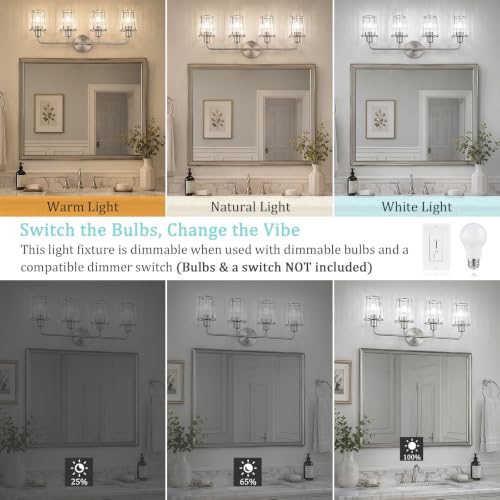 Brushed Nickel Vanity Lights 4-Light Crystal Bathroom Light Fixtures | Modern Bathroom Vanity Light E26 Wall Light over Mirror (Exclude Bulb) - color: Brushed Nickel, size: 4-Light
