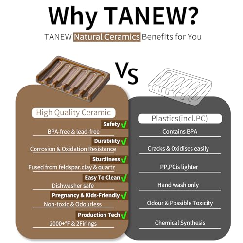 Tanew Self Draining Premium Brown Ceramic Waterfall Soap Dish, Bar and Shower Soap Holder Sponge Holder Soap Tray Savers for Bathroom, Shower, Kitchen, Sink and Countertop - color: Brown