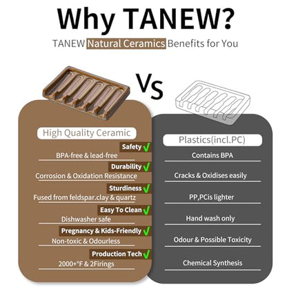 Tanew Self Draining Premium Brown Ceramic Waterfall Soap Dish, Bar and Shower Soap Holder Sponge Holder Soap Tray Savers for Bathroom, Shower, Kitchen, Sink and Countertop - color: Brown