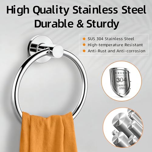 Towel Ring 2Pack, SUS304 Stainless Steel Hand Towel Holder for Bathroom Kitchen, Modern Style Towel Hanger, Thicken Ring Towel Holder, Towel Rack Round Wall Mounted (2, Bright Silver) - color: Bright Silver