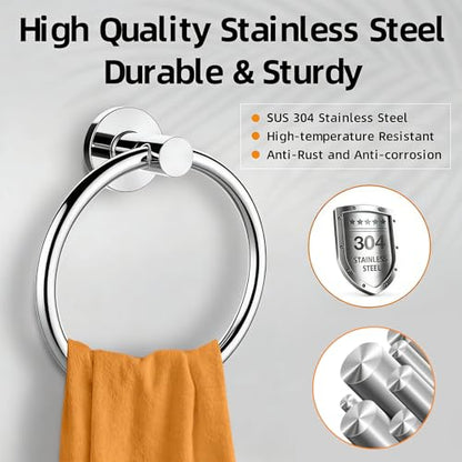 Towel Ring 2Pack, SUS304 Stainless Steel Hand Towel Holder for Bathroom Kitchen, Modern Style Towel Hanger, Thicken Ring Towel Holder, Towel Rack Round Wall Mounted (2, Bright Silver) - color: Bright Silver