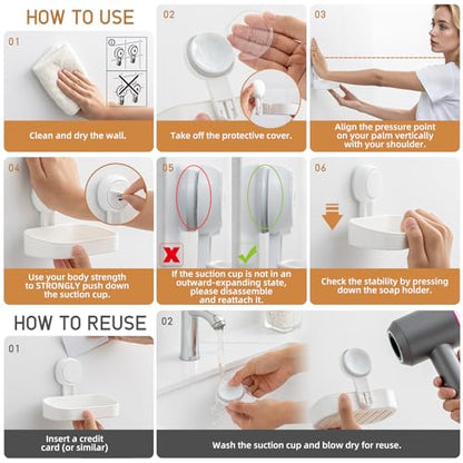 Soap Holder, Soap Dish for Shower, Suction Cup Bar Soap Holder | Soap Bar Holder for Shower, Wall Mounted Self Draining, NO Drill Sponge Holder for Bathroom, Bathtub Kitchen Sink, White - style: 1 tier