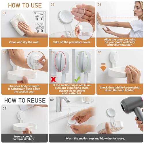 Soap Holder, Soap Dish for Shower, Suction Cup Bar Soap Holder | 2 Set Soap Bar Holder for Shower, Wall Mounted Self Draining, NO Drill Sponge Holder for Bathroom, Bathtub Kitchen Sink - style: 2 tiers