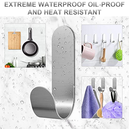 Self Adhesive Towel Hooks, 304 Stainless Steel Heavy Duty Shower Hook for Bathroom, Kitchen, Living Room and Hotel to Hang Towels, Keys, Bags and Hats - 20 Pack - color: Silver